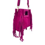 Bolsito de Mano Compacto en Piel de Serraje Italiana con Flecos Laterales para Mujer - Imagen 14