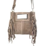 Bolsito de Mano Compacto en Piel de Serraje Italiana con Flecos Laterales para Mujer - Imagen 4