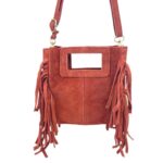 Bolsito de Mano Compacto en Piel de Serraje Italiana con Flecos Laterales para Mujer - Imagen 5