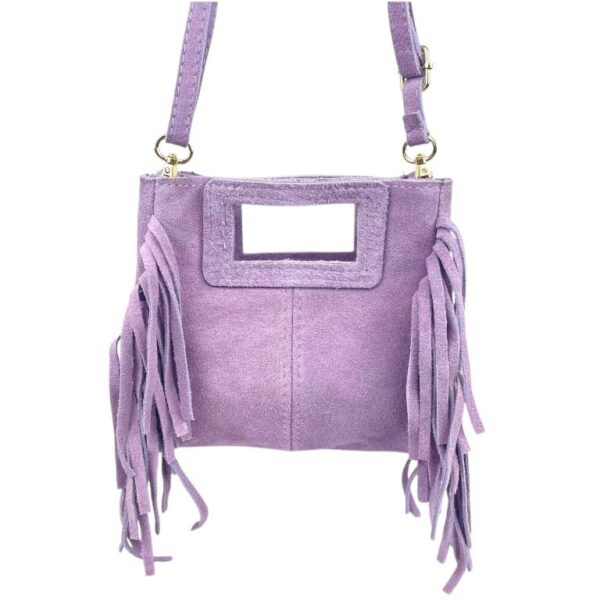 Bolsito de Mano Compacto en Piel de Serraje Italiana con Flecos Laterales para Mujer - Imagen 6