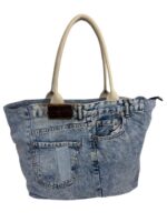 Bolso de Hombro en Algodón con Asas de Piel, Gran Capacidad y Cierre de Cremallera para Mujer - Imagen 13