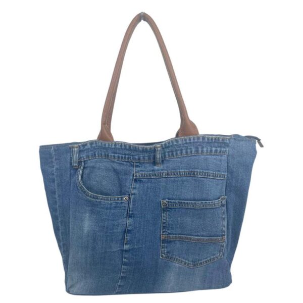 Bolso de Hombro en Algodón con Asas de Piel, Gran Capacidad y Cierre de Cremallera para Mujer - Imagen 11