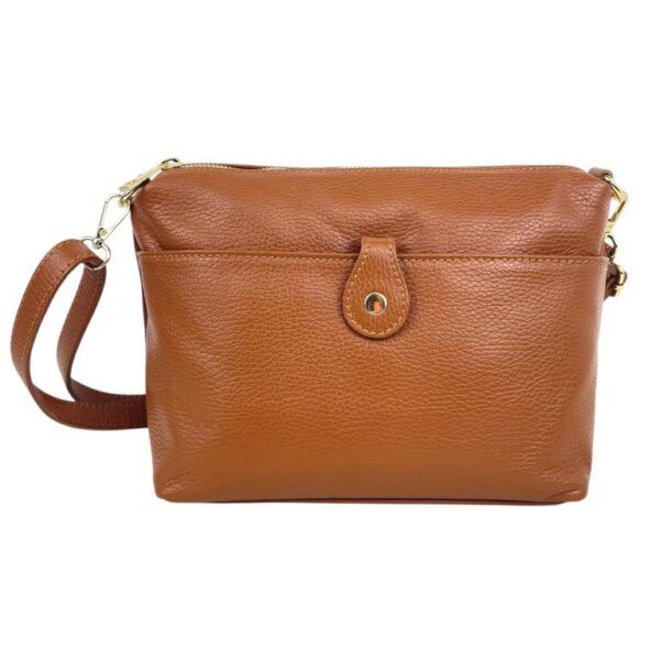 Bolso Bandolera en Piel Italiana con Bolsillo Frontal Bajo Mini Solapa de Botón y Cierre de Cremallera Mujer - Imagen 11