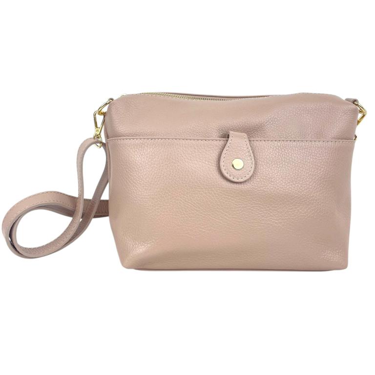 Bolso Bandolera en Piel Italiana con Bolsillo Frontal Bajo Mini Solapa de Botón y Cierre de Cremallera Mujer