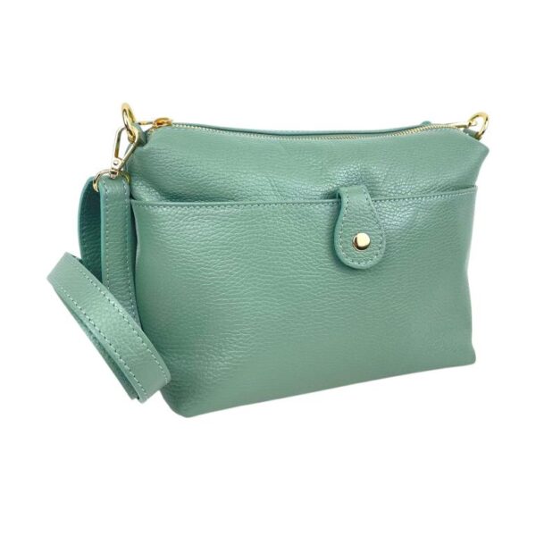 Bolso Bandolera en Piel Italiana con Bolsillo Frontal Bajo Mini Solapa de Botón y Cierre de Cremallera Mujer - Imagen 14