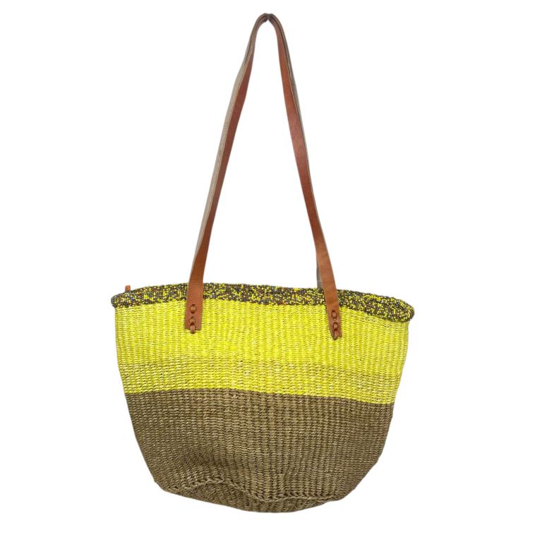 Capazo Artesanal Africano de Lino y Yerba Autóctona con Asas Largas, Cremallera y Diseño Exclusivo