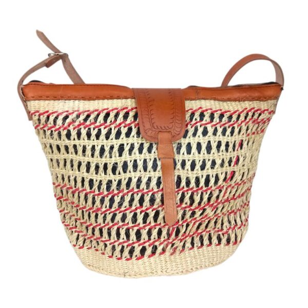 Capazo Artesanal Africano de Lino y Yerba Autóctona con Diseño Exclusivo de Rejilla, Asa Larga y Solapa - Imagen 8