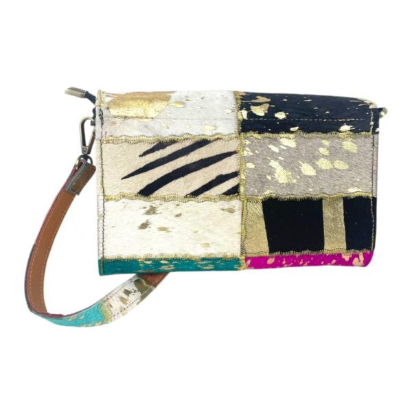 Bolso Bandolera Tipo Sobre en Piel Artesanal Estilo Patchwork Hippie Mujer con Diseño Exclusivo - Imagen 6