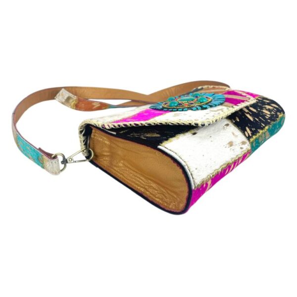 Bolso Bandolera Tipo Sobre en Piel Artesanal Estilo Patchwork Hippie Mujer con Diseño Exclusivo - Imagen 7