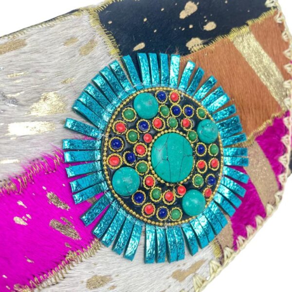 Bolso Bandolera Tipo Sobre en Piel Artesanal Estilo Patchwork Hippie Mujer con Diseño Exclusivo - Imagen 8