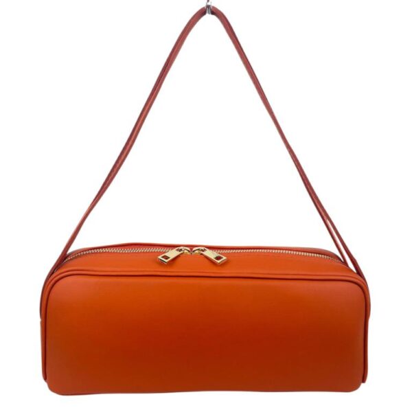 Bolso de Mano Tipo Barrel en Piel Italiana con 2 Asas Cortas y 2 Cremalleras para Mujer-Naranja- Mayorista España