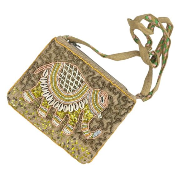 Bolso Bandolera Artesanal en Yute con Bordados, Diseño de Elefante y Estilo Único para Mujer - Imagen 2