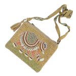 Bolso Bandolera Artesanal en Yute con Bordados, Diseño de Elefante y Estilo Único para Mujer