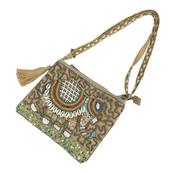 Bolso Bandolera Artesanal en Yute con Bordados, Diseño de Elefante y Estilo Único para Mujer - Imagen 3