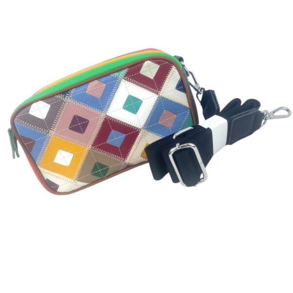 Bolso Bandolera Multicolor Trenzado de Piel con Bolsillo Trasero y 2 Compartimentos para Mujer - Imagen 5