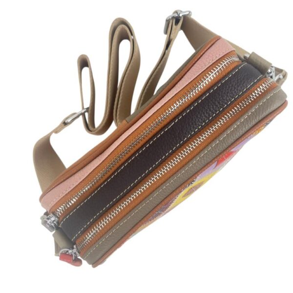 Bolso Bandolera Multicolor Trenzado de Piel con Bolsillo Trasero y 2 Compartimentos para Mujer - Imagen 12