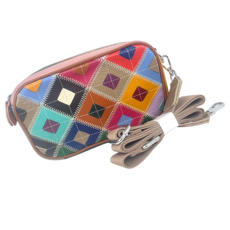 CG1957-Camel Bolso Bandolera Multicolor Trenzado de Piel con Bolsillo Trasero y 2 Compartimentos para Mujer - Imagen 1