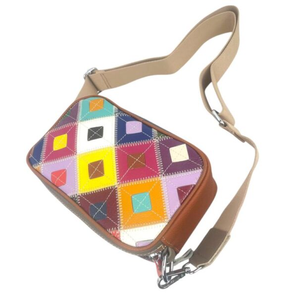 Bolso Bandolera Multicolor Trenzado de Piel con Bolsillo Trasero y 2 Compartimentos para Mujer - Imagen 9