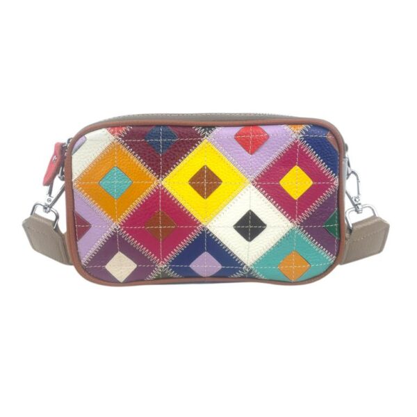 Bolso Bandolera Multicolor Trenzado de Piel con Bolsillo Trasero y 2 Compartimentos para Mujer - Imagen 7