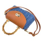 Bolso de Mano en Ratan y Papel con Solapa de Giro, Gran Calidad, Asa Corta y Tira Ajustable para Mujer