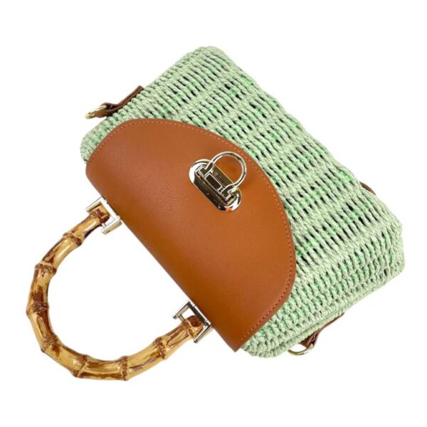Bolso de Mano en Ratan y Papel con Solapa de Giro, Gran Calidad, Asa Corta y Tira Ajustable para Mujer - Imagen 4