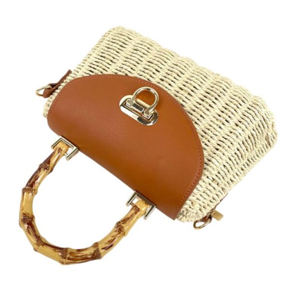 Bolso de Mano en Ratan y Papel con Solapa de Giro, Gran Calidad, Asa Corta y Tira Ajustable para Mujer - Imagen 5