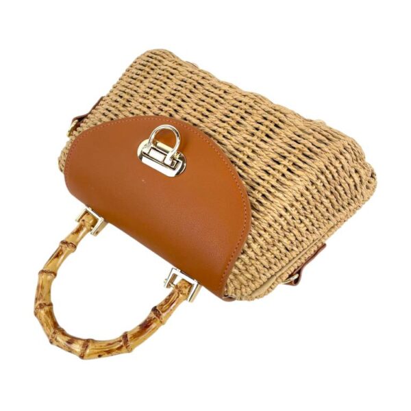 Bolso de Mano en Ratan y Papel con Solapa de Giro, Gran Calidad, Asa Corta y Tira Ajustable para Mujer - Imagen 3