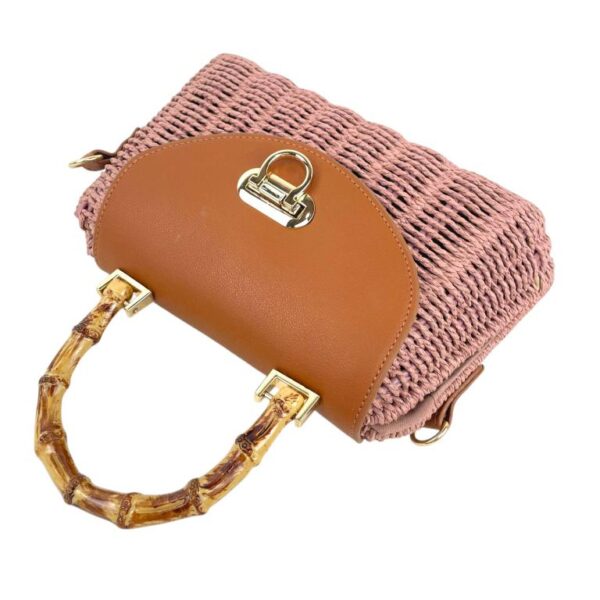 Bolso de Mano en Ratan y Papel con Solapa de Giro, Gran Calidad, Asa Corta y Tira Ajustable para Mujer - Imagen 6