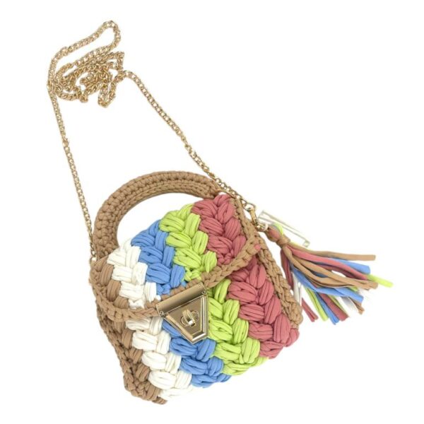 Bolso de Mano en Algodón y Ganchillo para Mujer con Flecos Decorativos, Asa Corta y Asa Larga-Natural- Mayorista España