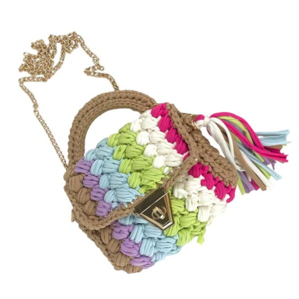 Bolso de Mano en Algodón y Ganchillo para Mujer con Flecos Decorativos, Asa Corta y Asa Larga - Imagen 2