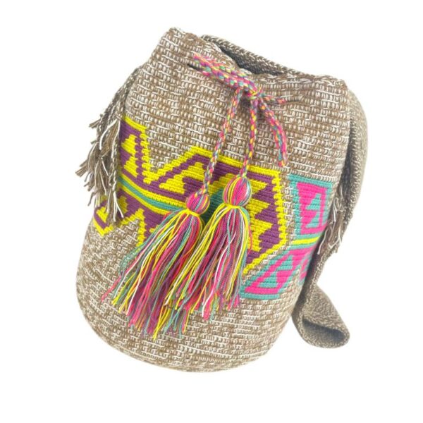 Bolso Mochila Wayuu Colombia Grande Artesanal con Diseño Multicolor Exclusivo - Imagen 2