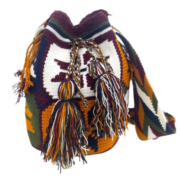 Bolso Mochila Wayuu Colombia Grande Artesanal con Diseño Multicolor Exclusivo - Imagen 8