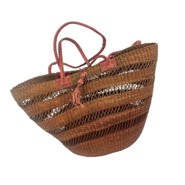 Capazo artesanal africana con asas de piel DIY y Gran Calidad para Mujer - Imagen 2