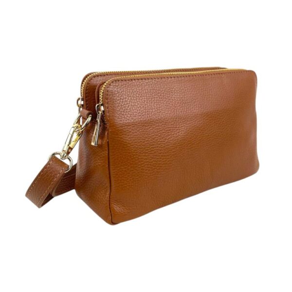 Bolso Bandolera en Piel Italiana con 2 Cremalleras y Compartimento Central para Mujer - Imagen 4