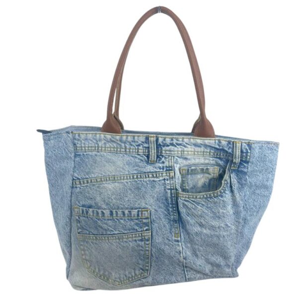 Bolso de Hombro en Algodón con Asas de Piel, Gran Capacidad y Cierre de Cremallera para Mujer - Imagen 6