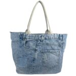 Bolso de Hombro en Algodón con Asas de Piel, Gran Capacidad y Cierre de Cremallera para Mujer - Imagen 2