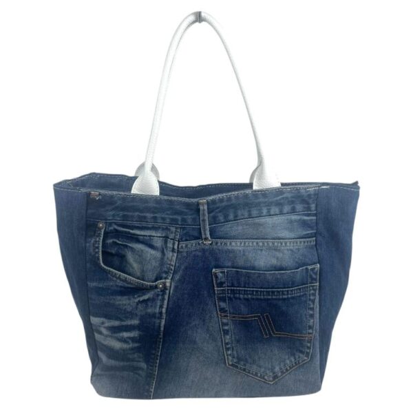 Bolso de Hombro en Algodón con Asas de Piel, Gran Capacidad y Cierre de Cremallera para Mujer - Imagen 5