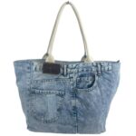 Bolso de Hombro en Algodón con Asas de Piel, Gran Capacidad y Cierre de Cremallera para Mujer