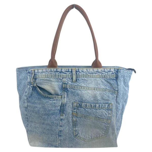 Bolso de Hombro en Algodón con Asas de Piel, Gran Capacidad y Cierre de Cremallera para Mujer - Imagen 4