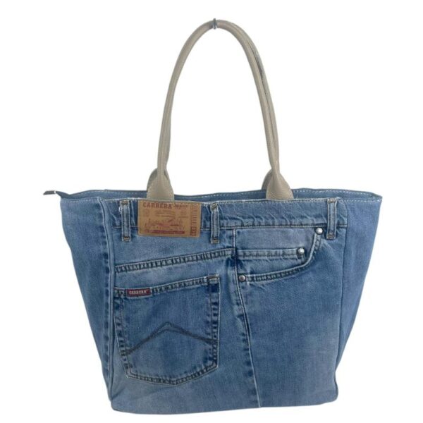 Bolso de Hombro en Algodón con Asas de Piel, Gran Capacidad y Cierre de Cremallera para Mujer - Imagen 3