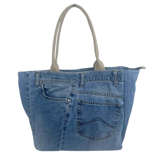 Bolso de Hombro en Algodón con Asas de Piel, Gran Capacidad y Cierre de Cremallera para Mujer - Imagen 7