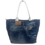 Bolso de Hombro en Algodón con Asas de Piel, Gran Capacidad y Cierre de Cremallera para Mujer - Imagen 10