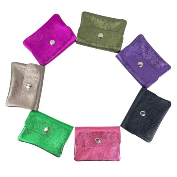 Monedero Compacto Efecto Brillante en Piel Italiana con 3 compartimentos para Mujer - Imagen 2