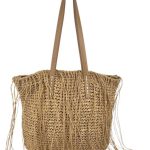 Bolso de Hombro en Papel para Mujer con Flecos Decorativos y Cierre de Cremallera