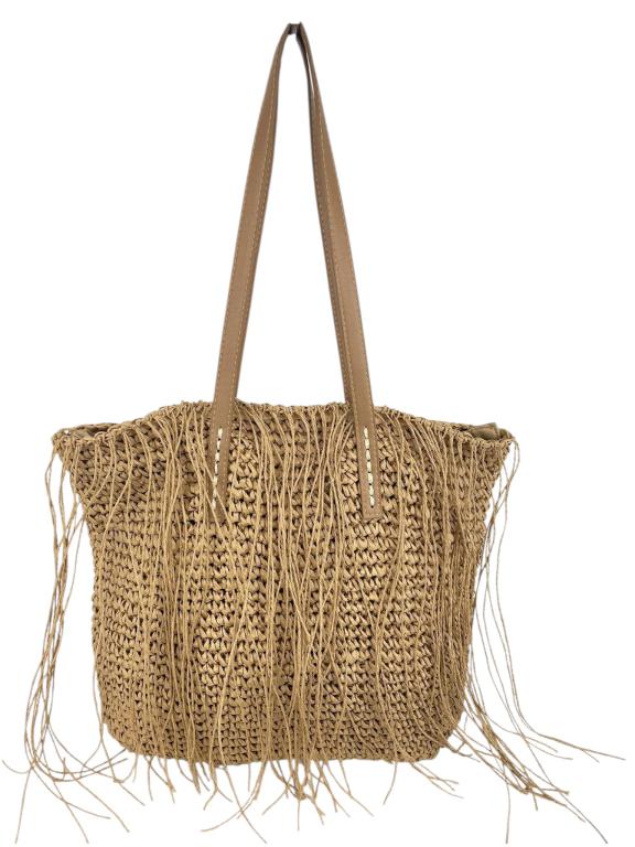 CG62211-Front Bolso de Hombro en Papel para Mujer con Flecos Decorativos y Cierre de Cremallera - Imagen 1