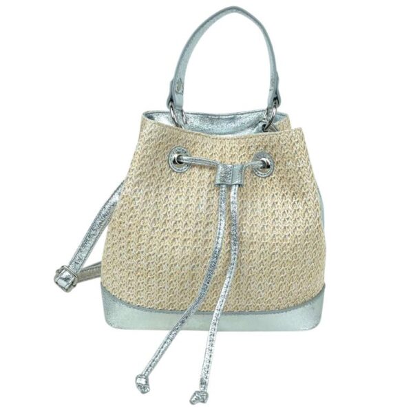 Bolso de Mano Sintético tipo Bucket con Efecto Brillante, Cierre de Cuerdas y Cremallera Mujer - Imagen 4