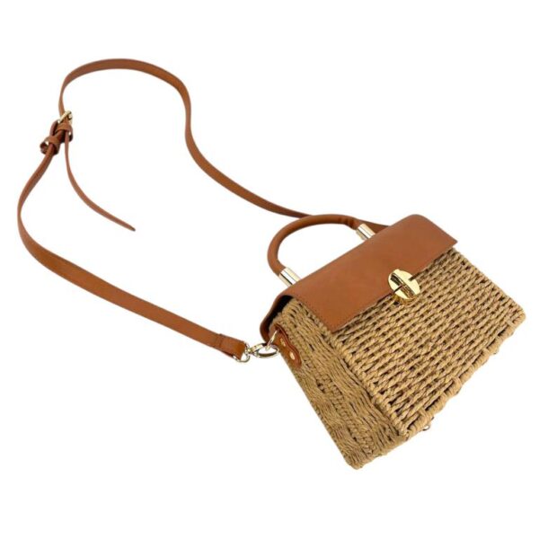 Bolso de Mano en Papel con Asa Corta, Solapa y Tira Bandolera para Mujer-Taupe- Mayorista España