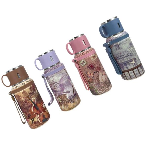 Botella Termo con Diseño Muñeca Sweet Candy, 2 Tapones y Asa de Mano para Mujer - Imagen 2