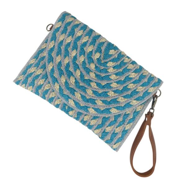 Bolso Bandolera de Papel Tipo Sobre para Mujer con Solapa de Botón, Cierre de Cremallera y Bonito Diseño-Azul-Oro- Mayorista España