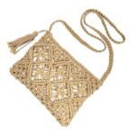 Bolso Bandolera de Algodón y Ganchillo para Mujer con Asa Larga y Compartimento Interno